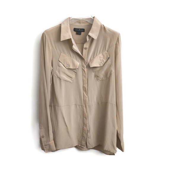 Marciano 100% silk blouse shirt button down neutral sz M - Picture 1 of 7
